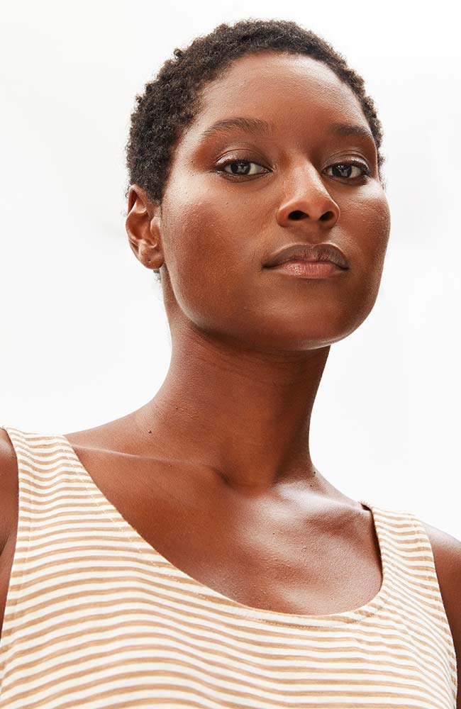 ARMEDANGELS Minaami stripes top oatmilk cinnamon dust biologisch katoen dames | Sophie Stone