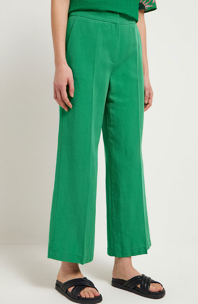 Lanius Wide leg pantalon groen linnen x Tencel voor dames | Sophie Stone