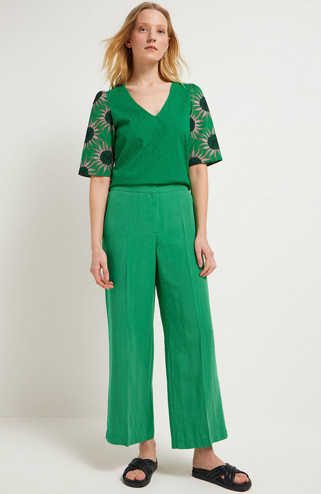 Lanius Wide leg pantalon groen linnen x Tencel voor vrouw | Sophie Stone