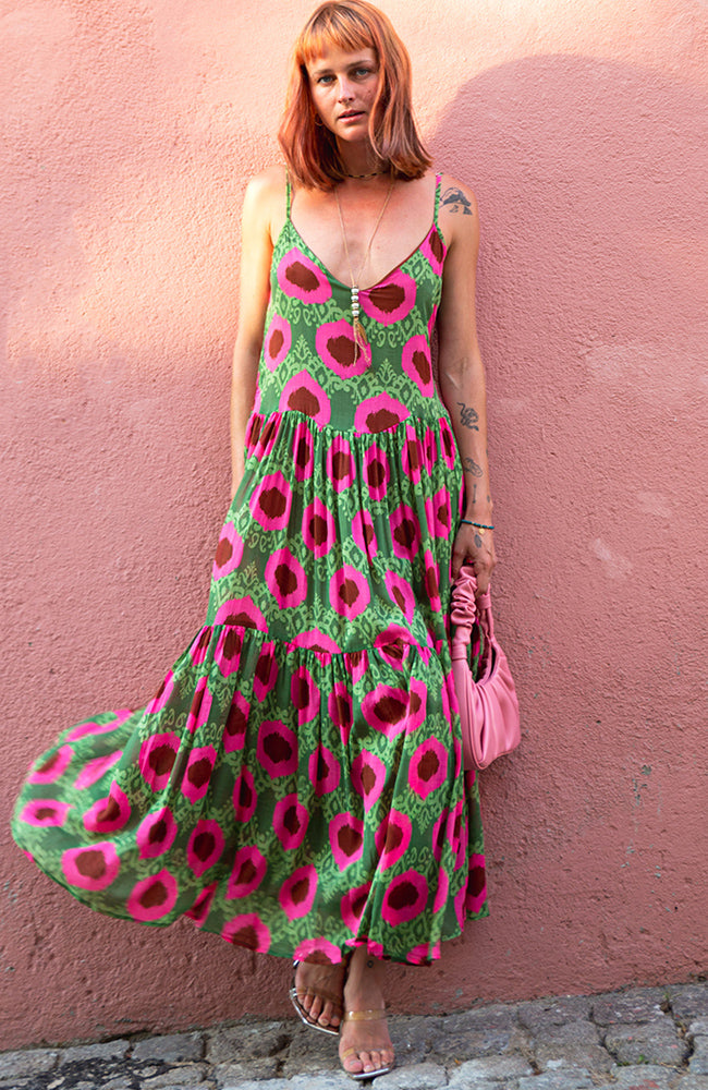 Poppyfield Sancho jurk roze groen van ECOVERO dames | Sophie Stone