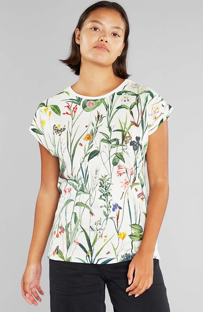Dedicated Visby flower field white shirt bio katoen dames | Sophie Stone 