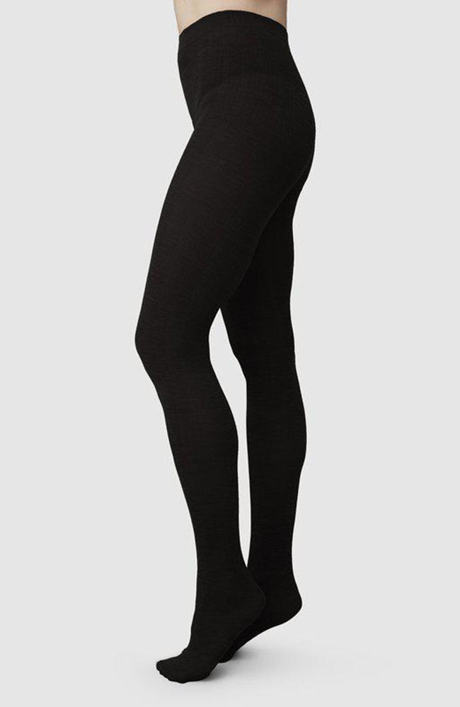 Swedish Stockings Ylva Fishbone Wool tights black | Sophie Stone