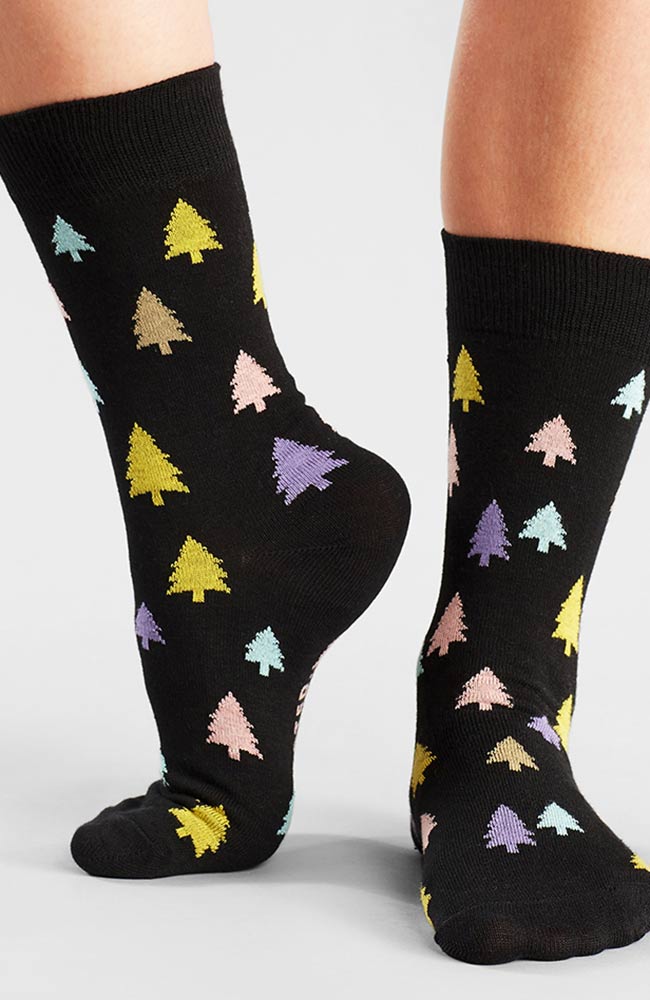 Dedicated Sigtuna boompjes sokken zwart met kleurtjes | Sophie Stone
