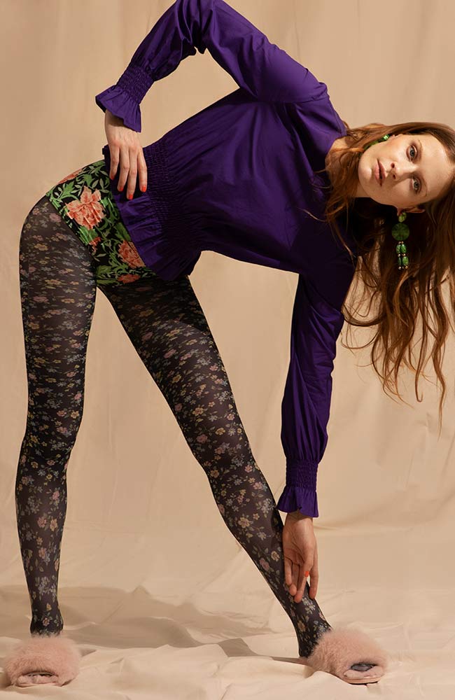Swedish Stockings tights Ada Flower zwart | Sophie Stone