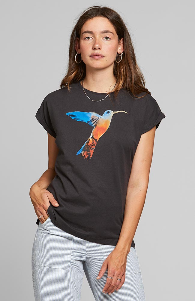 T-shirt Visby Painted Hummingbird donkergrijs| Sophie Stone 